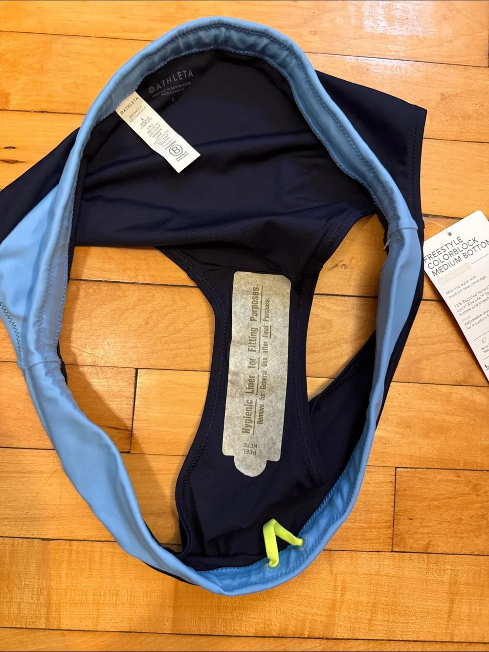 Athleta Navy Bikini Bottoms with Light Blue Waistband